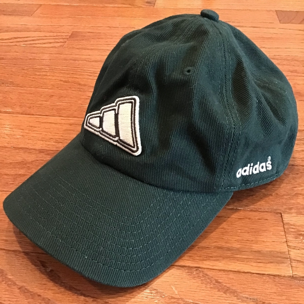Vintage 90s Adidas Trefoil Snap Back Hat Cap Embroidered Green Denim Jean